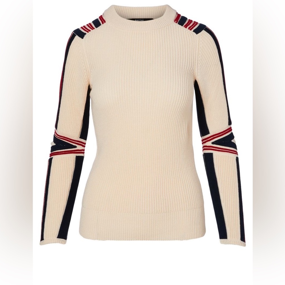 Smythe Alpine Wool Sweater Pow Pow Ecru Size M Racing Stripe Merino Wool